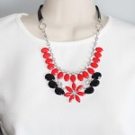 Red Salvia splendens Floral Bauble Statement Necklace